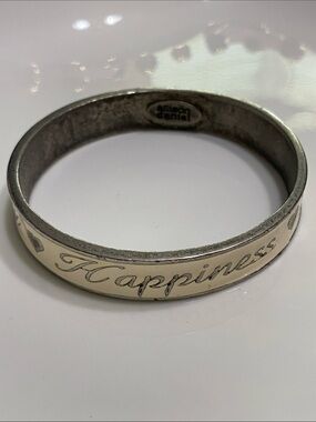 Happiness Script Silver-Tone Enamel Bangle